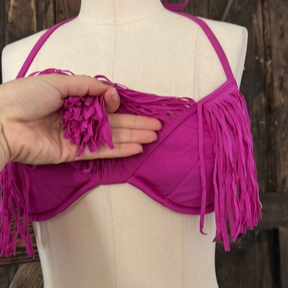 Luli Fama Cosita Buena - Fringe Scoop Halter Top-LBC Dancing Orchid Small - Picture 6 of 10